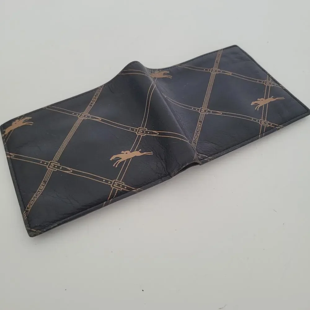 Longchamp Mens Wallet Brown‎ Bifold Leather Folding Medium Logo Vintage Designer